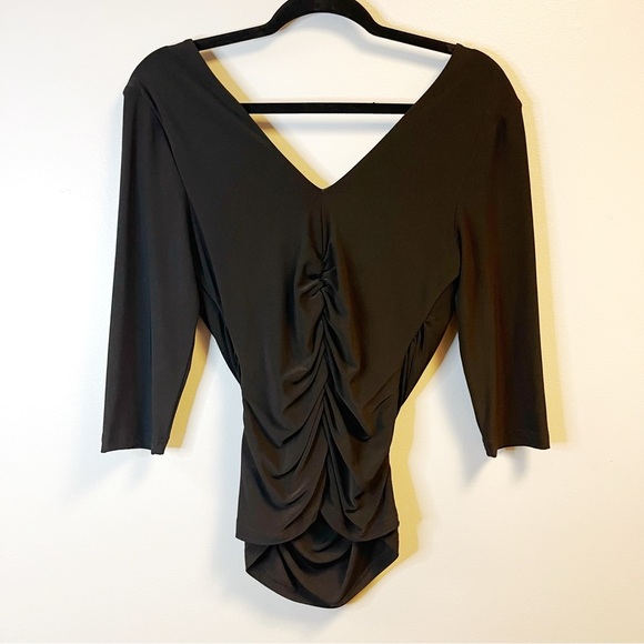 Joseph Ribkoff Blouse Black Draped Neck 3/4 Sleeve Top Sz 6 EUC - Picture 9 of 13